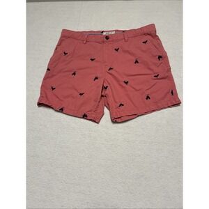 Crown & Ivy Shorts Men's 38 Pink AOP Blue Roosters Preppy Summer Casual Flare